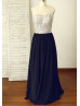 Beaded Strapless Sweetheart Black Chiffon Slit Prom Dress